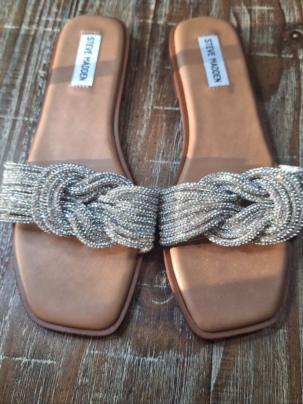Steve Madden Women's Adore Rhinestone Knot Front Slide Sandal 9M Nwot No Box